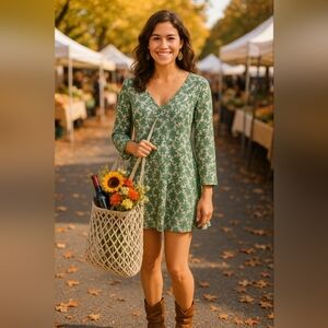 Casual Ditsy Floral Small Cotton Countryside Cottagecore Babydoll Mini Dress New